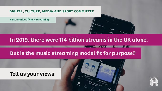 NEWS: Inquiry into the impacts of music streaming announced by Department for Culture, Media and Sport 1