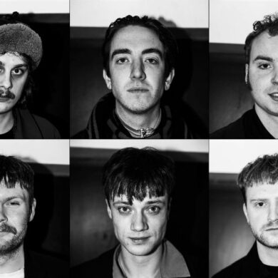 Black and white head shots of the band members of Hotel Lux